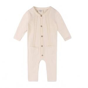 NEW VIVERANO ORGANICS baby's pointelle sweater knit pocket jumpsuit in natural